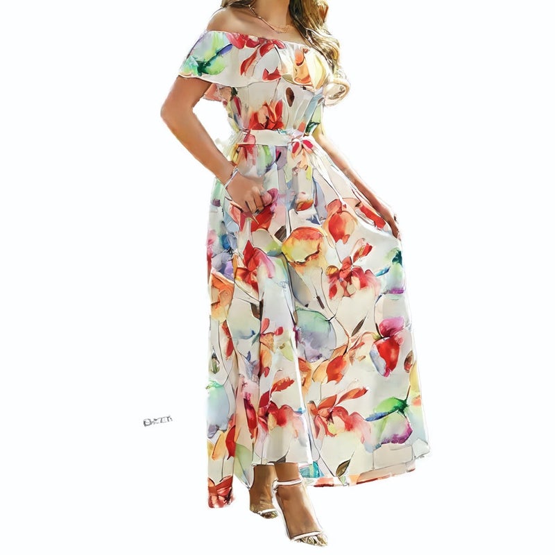 Chiffon Camisole Dress Floral Print Beach Maxi Dress Backless Summer Vacation Long Dress - Image 3