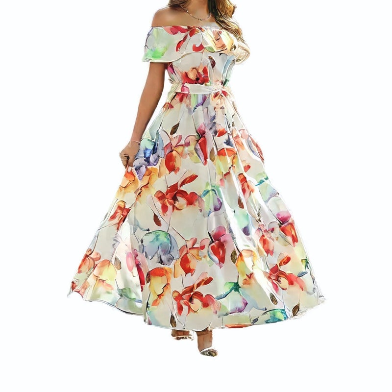 Chiffon Camisole Dress Floral Print Beach Maxi Dress Backless Summer Vacation Long Dress - Image 1