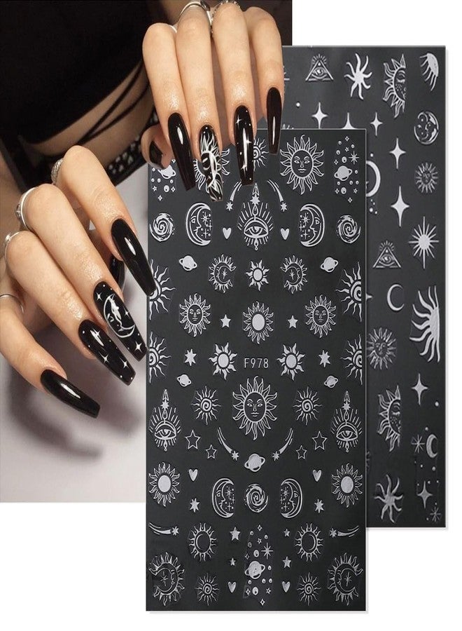 OSTTMA 8 Sheets Metallic Nail Art Stickers Decals Silver Moon Star Sun Nail Stickers Eye Snake Nail Decals 3D Self-Adhesive Luxury Nail Art Design Stickers for Women Girls DIY Manicure Decoration Accessories - Image 4