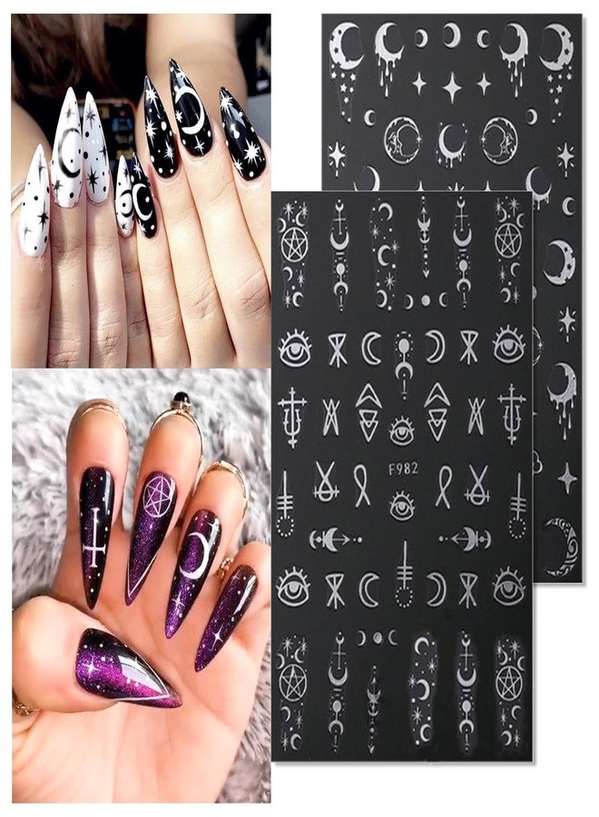 OSTTMA 8 Sheets Metallic Nail Art Stickers Decals Silver Moon Star Sun Nail Stickers Eye Snake Nail Decals 3D Self-Adhesive Luxury Nail Art Design Stickers for Women Girls DIY Manicure Decoration Accessories - Image 3