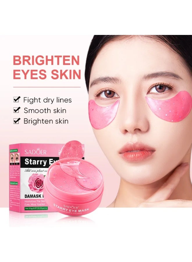 SADOER 60pcs Starry Eye Mask Moisturizing and hydrating eye area Eye care Eye Patches Brightens eye area Rose and Collagen Dark Circles Under Eye Treatment Collagen Under Eye Mask Under Eye Patches - Image 3
