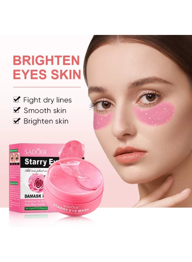 SADOER 60pcs Starry Eye Mask Moisturizing and hydrating eye area Eye care Eye Patches Brightens eye area Rose and Collagen Dark Circles Under Eye Treatment Collagen Under Eye Mask Under Eye Patches - Image 2