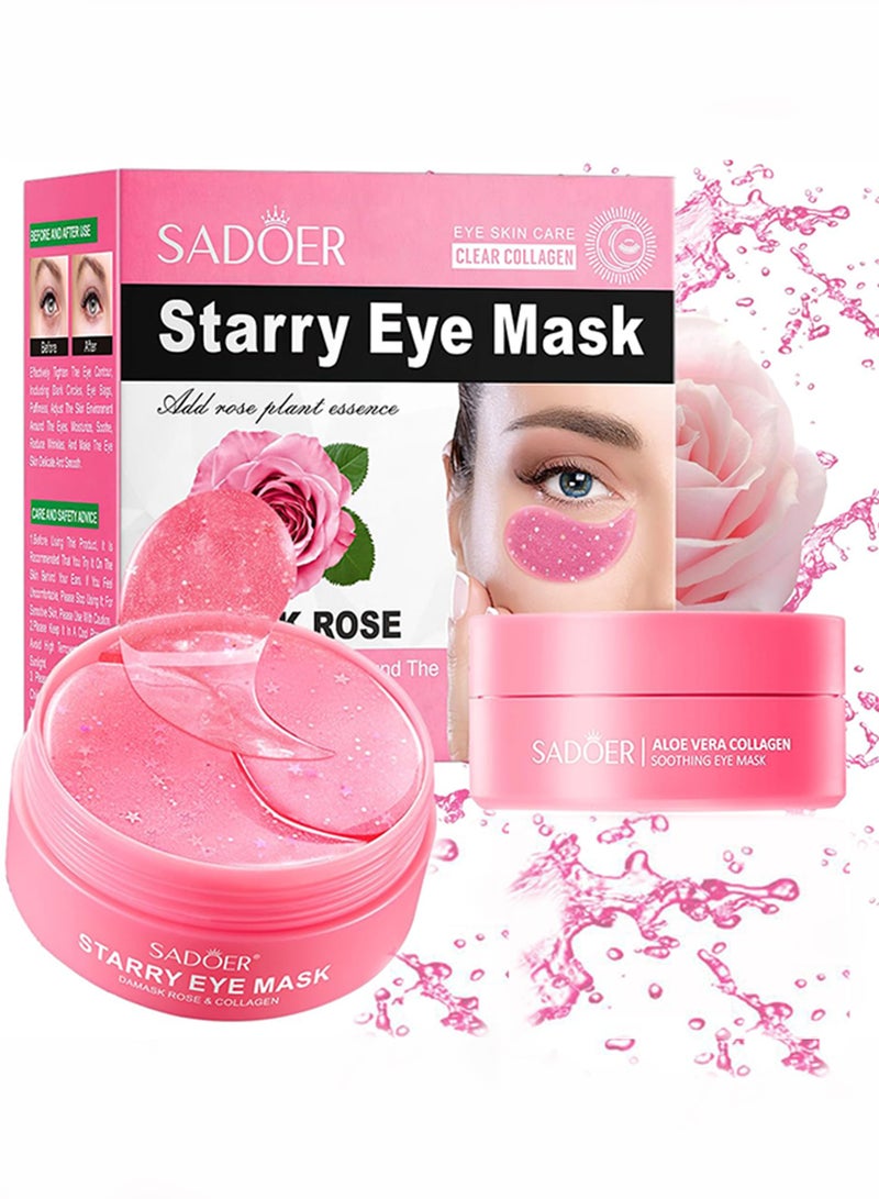 SADOER 60pcs Starry Eye Mask Moisturizing and hydrating eye area Eye care Eye Patches Brightens eye area Rose and Collagen Dark Circles Under Eye Treatment Collagen Under Eye Mask Under Eye Patches - Image 1