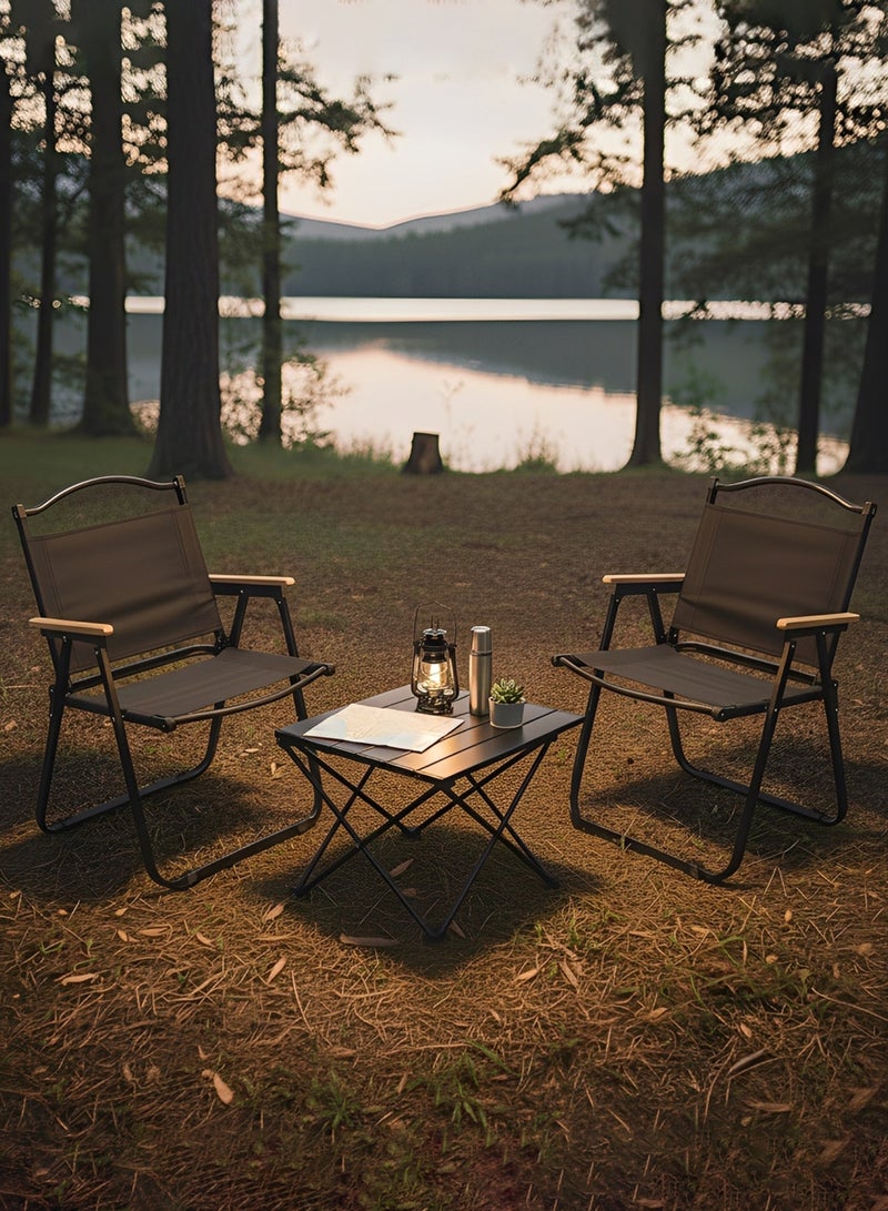 Taimi 3-Piece Camping Set | Portable Camping Table with 2 Chairs, Folding Table with Carrying Bag 40x35x29cm and 2 Folding Chairs with Metal Frame & Armrests - Black - Image 2