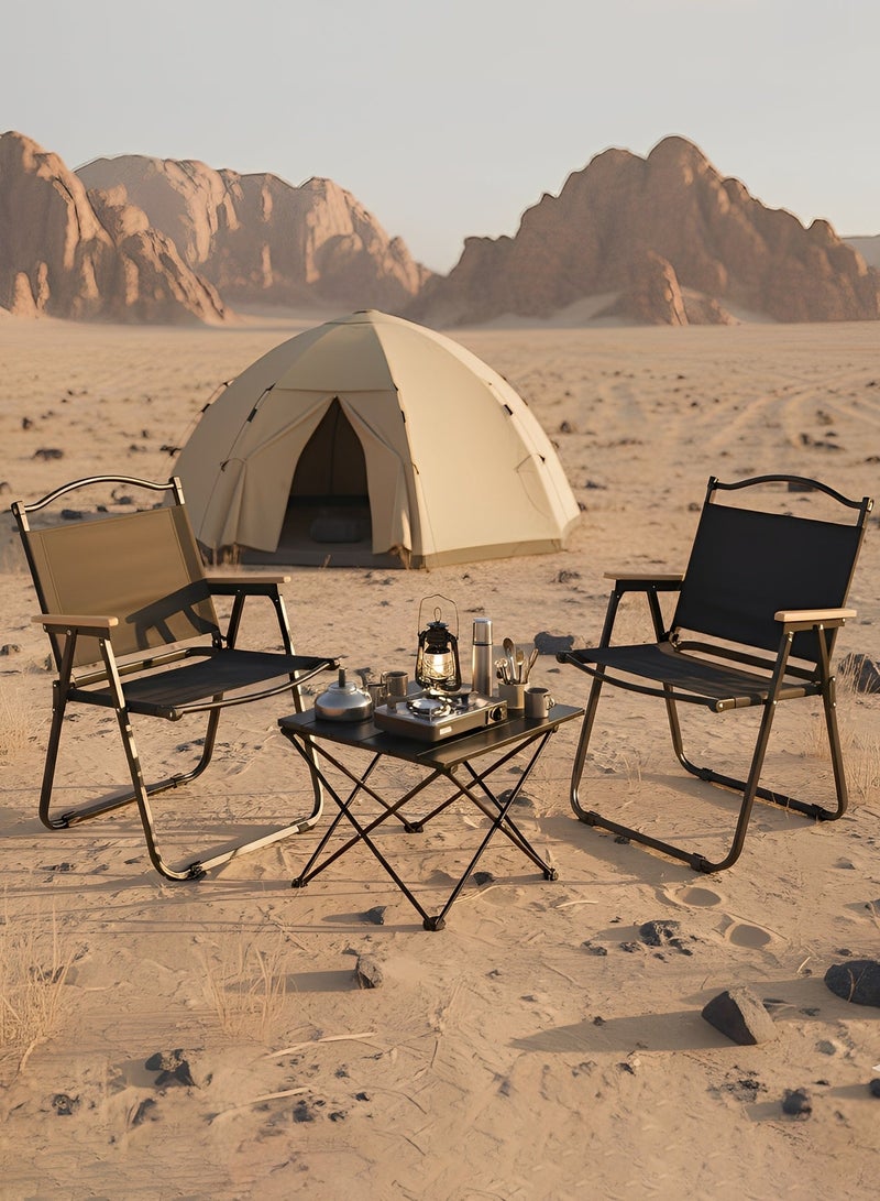 Taimi 3-Piece Camping Set | Portable Camping Table with 2 Chairs, Folding Table with Carrying Bag 40x35x29cm and 2 Folding Chairs with Metal Frame & Armrests - Black - Image 1