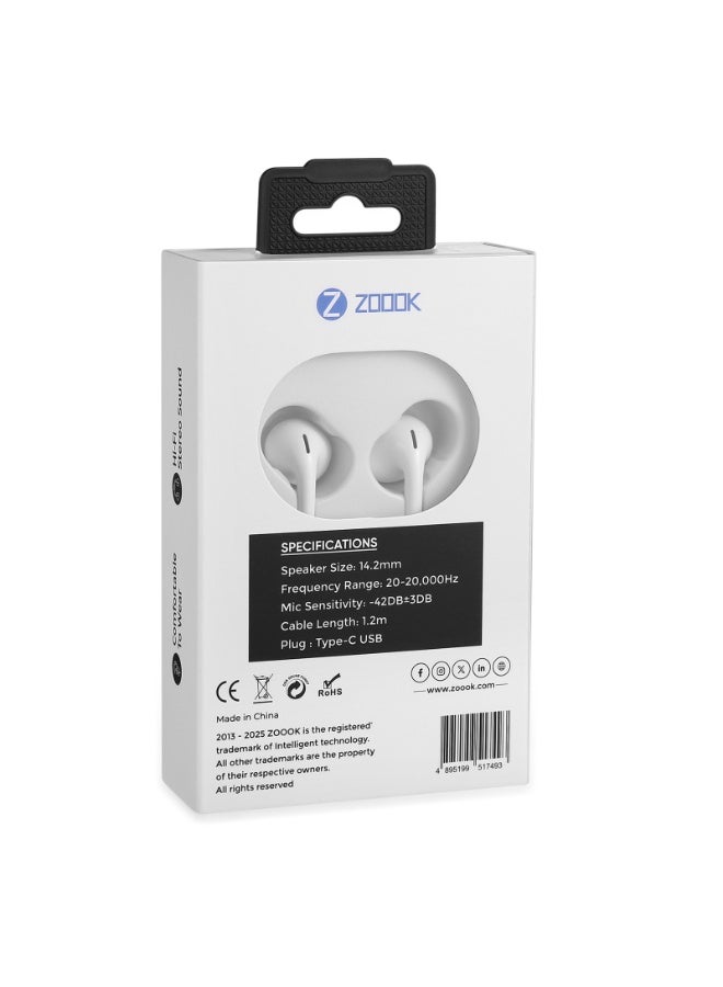 Zoook Beatles USB-C Wired Earphones with Mic & Volume Control | Type-C Headphones for iPhone 16/15 Pro Max, Samsung Galaxy S23/S22/S21, Note 10/20, A53/A54, Android Smartphones & Tablets, 1.2m - Image 5