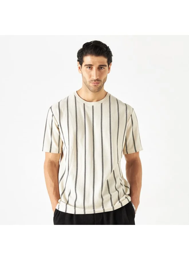 Iconic Iconic Striped Crew Neck T-shirt with Short Sleeves
