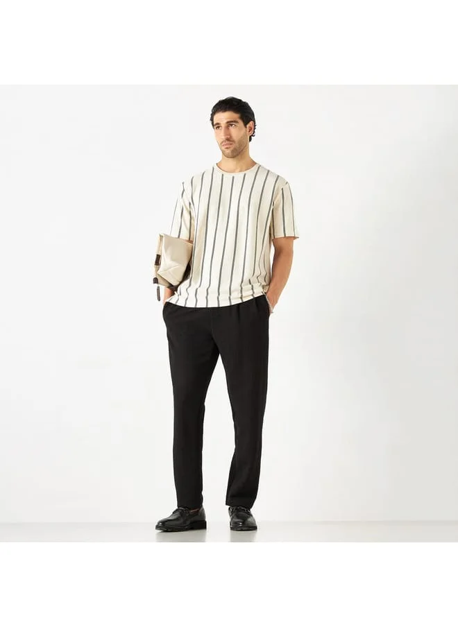 Iconic Iconic Striped Crew Neck T-shirt with Short Sleeves