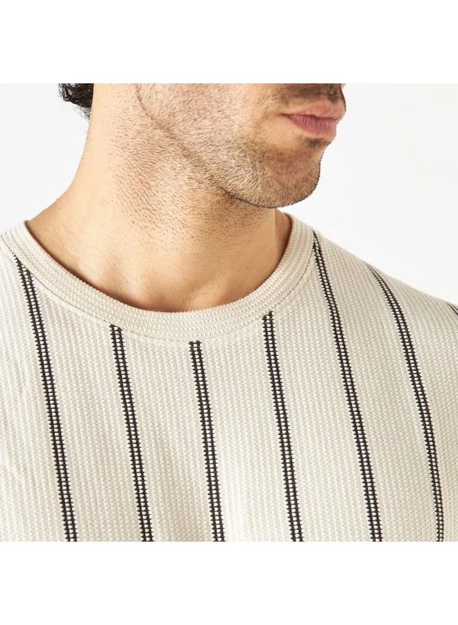 Iconic Iconic Striped Crew Neck T-shirt with Short Sleeves