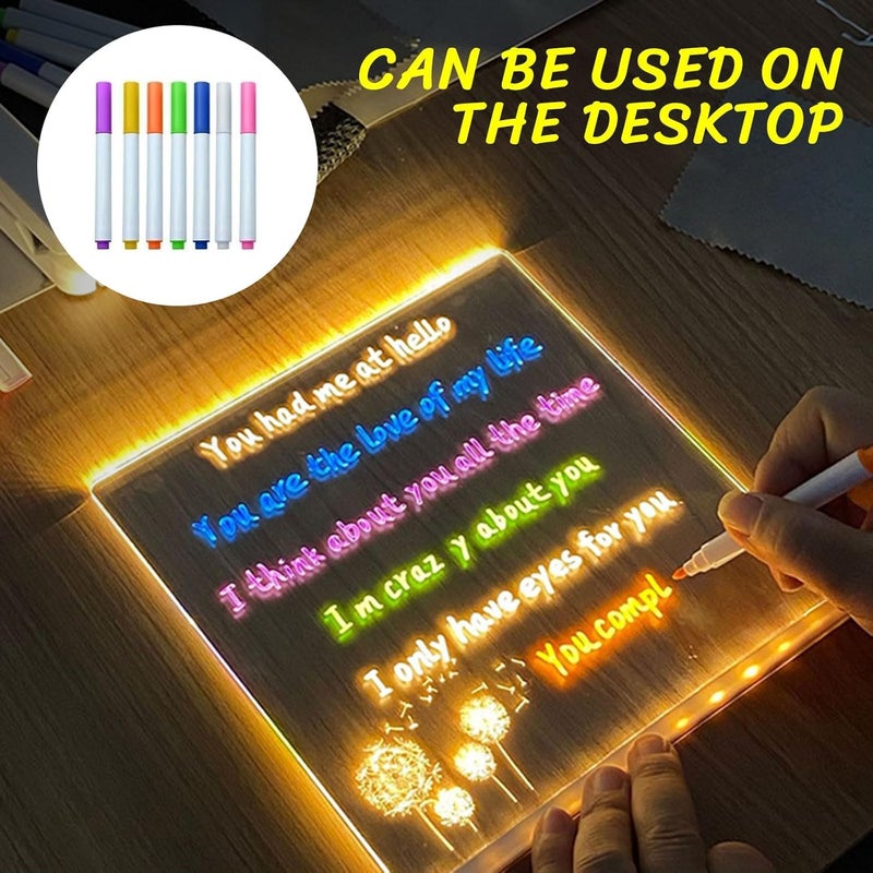 Colorful LED Memo Board, Acrylic Dry Erase Board with Light, Light Up Dry Erase Board with Stand as Glowing LED Message Board, Whiteboard (30cm x 20cm) - Image 4