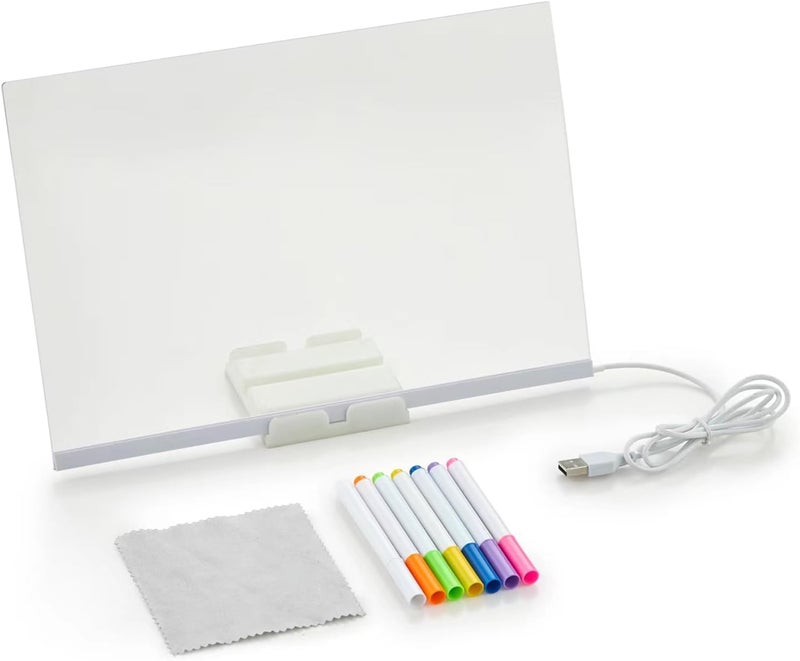 Colorful LED Memo Board, Acrylic Dry Erase Board with Light, Light Up Dry Erase Board with Stand as Glowing LED Message Board, Whiteboard (30cm x 20cm) - Image 1