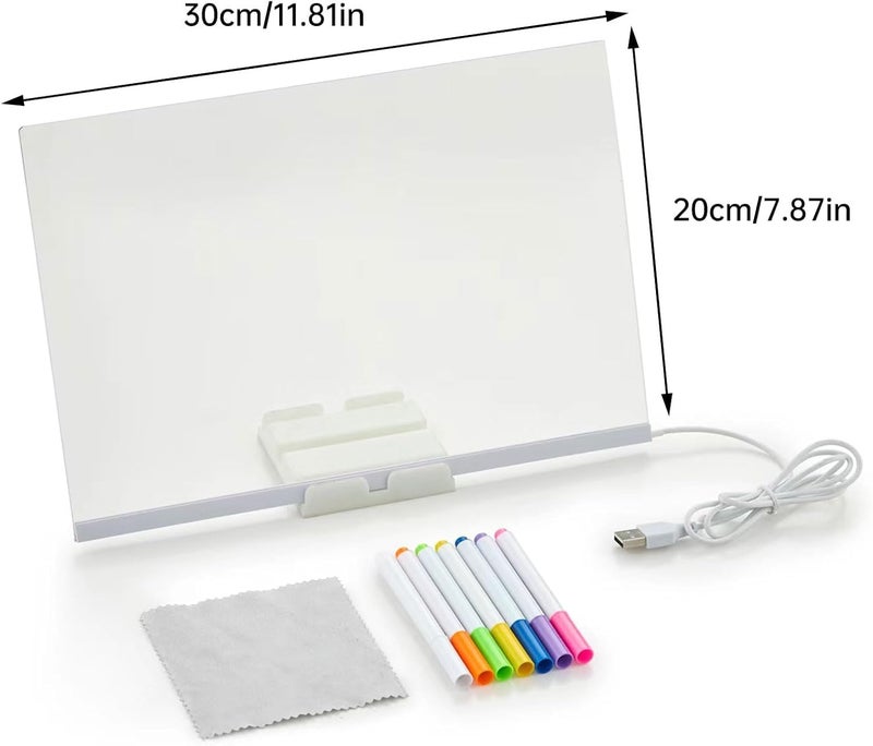Colorful LED Memo Board, Acrylic Dry Erase Board with Light, Light Up Dry Erase Board with Stand as Glowing LED Message Board, Whiteboard (30cm x 20cm) - Image 2