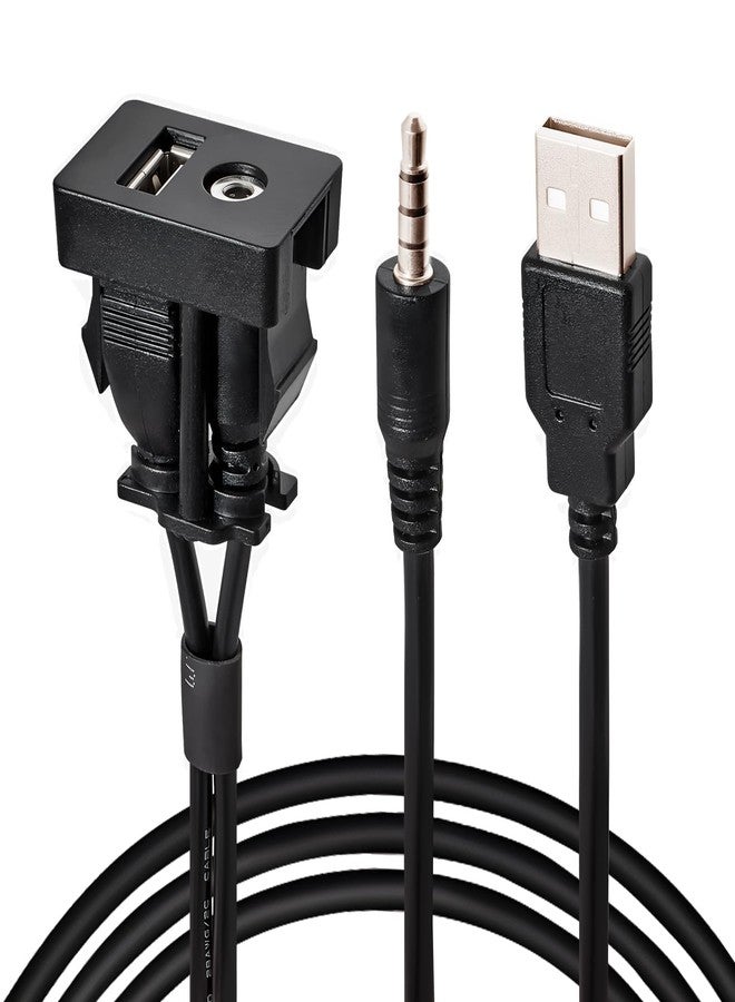 أنينا كابل تمديد AUX USB من أنينا، بطول 1 متر، ذكر إلى أنثى، مقاس 3.5 ملم، للوحة القيادة، محول مقبس USB مربع الشكل للتثبيت على اللوحة، كابل تثبيت على اللوحة بجهد 12-30 فولت لإخراج الصوت والشحن - Image 1