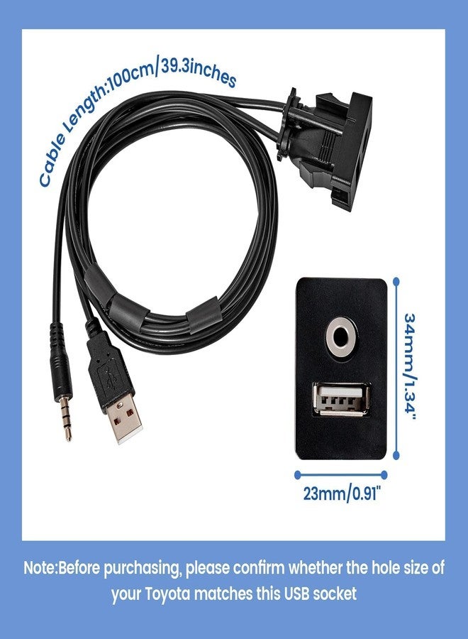 أنينا كابل تمديد AUX USB من أنينا، بطول 1 متر، ذكر إلى أنثى، مقاس 3.5 ملم، للوحة القيادة، محول مقبس USB مربع الشكل للتثبيت على اللوحة، كابل تثبيت على اللوحة بجهد 12-30 فولت لإخراج الصوت والشحن - Image 2