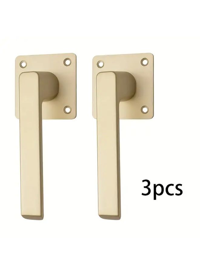 3pcs Aluminum Alloy Interior Door Lever Handles Golden Polish Easy Install - Image 1