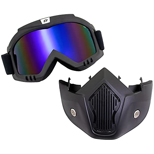 Birdz Eyewear Skylark Motorcycle Goggles Removable Face Mask Black Frame with ReflecTech Blue Mirror Lens - Image 4