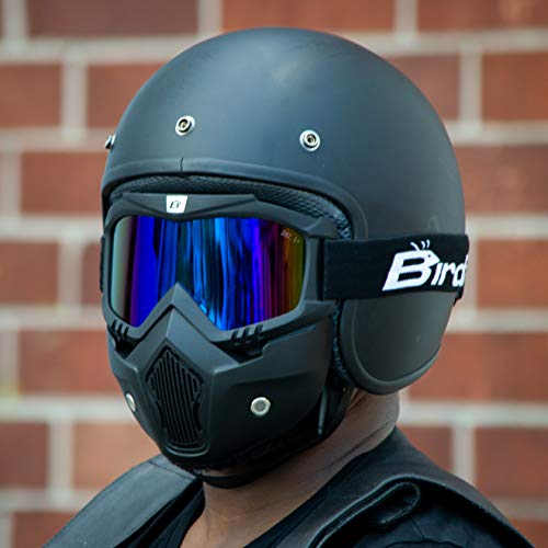 Birdz Eyewear Skylark Motorcycle Goggles Removable Face Mask Black Frame with ReflecTech Blue Mirror Lens - Image 5