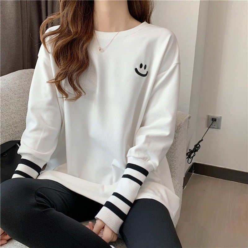 Long-Sleeved T-Shirt Women'S Korean-Style Loose Design Sense Mid-Length Printed Inner Base Shirt For - Image 2