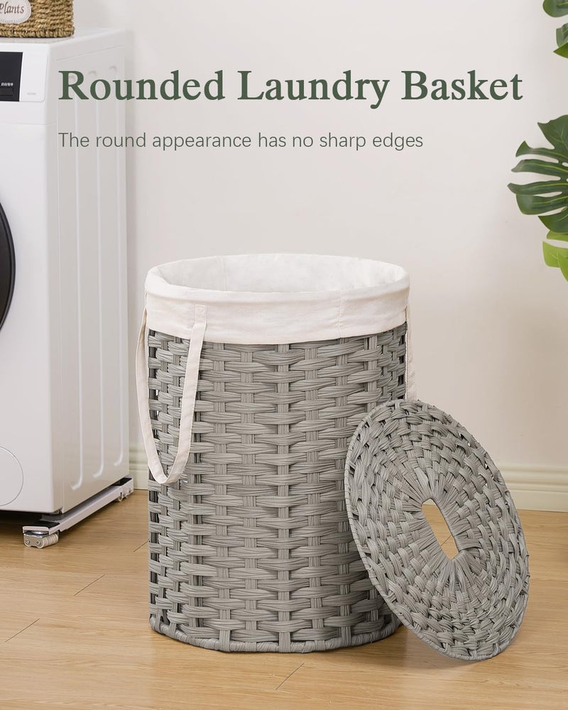 SETVSON Laundry Hamper with Lid Laundry Basket with Lid 19.0 Gal (72 L) Round Laundry Basket Handwoven Rattan Basket with Lid Removable Bag 2 Mesh Bags Handles for Living Room Bathroom Gray - Image 2