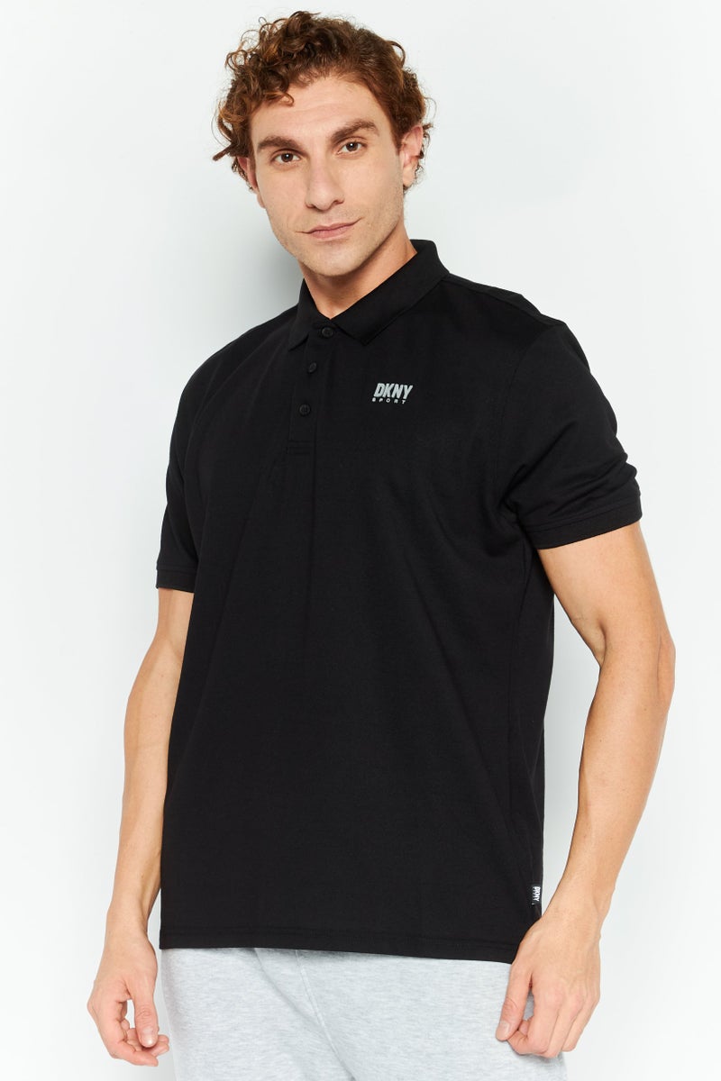 DKNY Sport قميص بولو رياضي للرجال بأكمام قصيرة مناسب للخارج، أسود - Image 1
