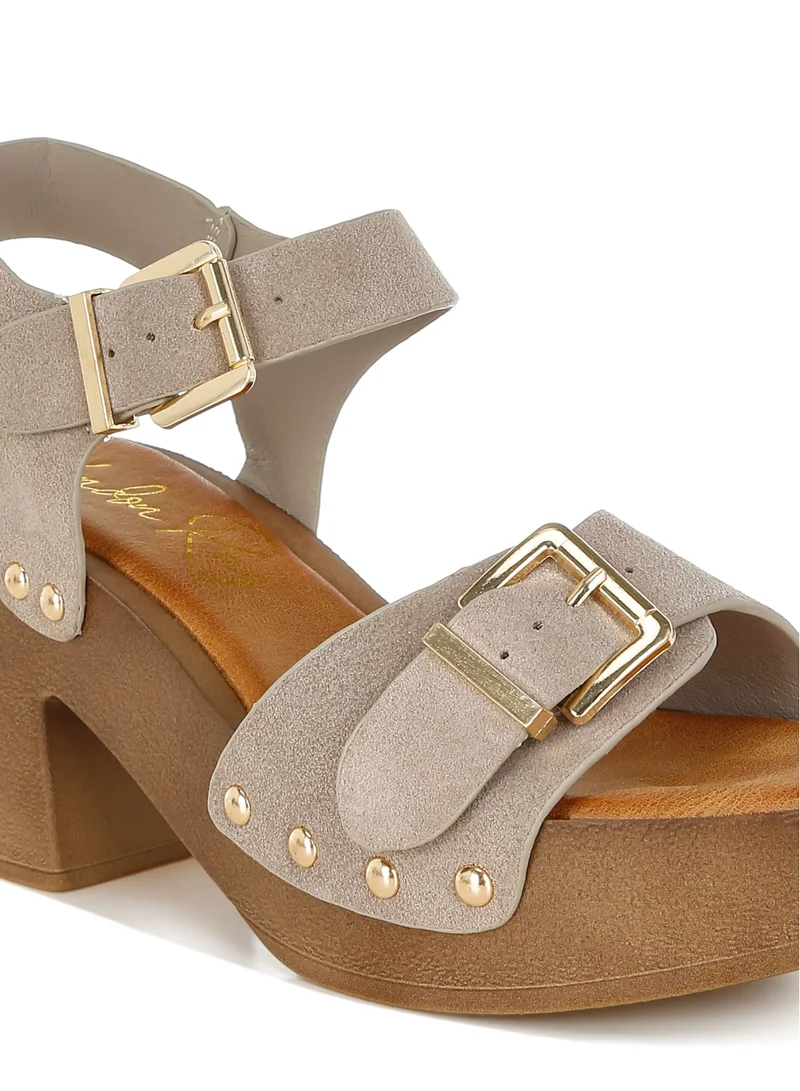 London Rag Real Suede Leather Clog Sandals in Beige