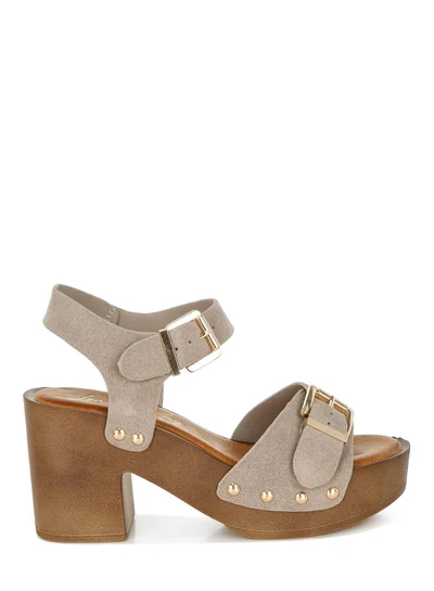 London Rag Real Suede Leather Clog Sandals in Beige