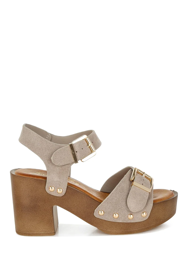 London Rag Real Suede Leather Clog Sandals in Beige