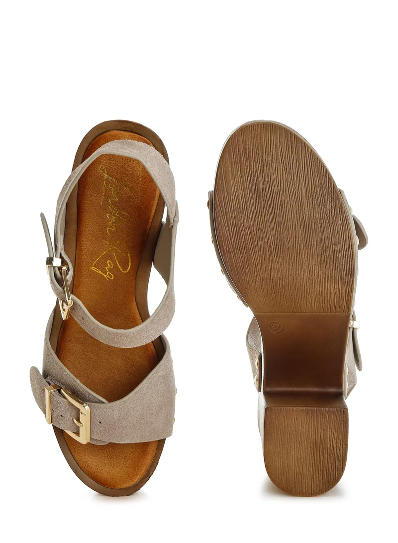 London Rag Real Suede Leather Clog Sandals in Beige