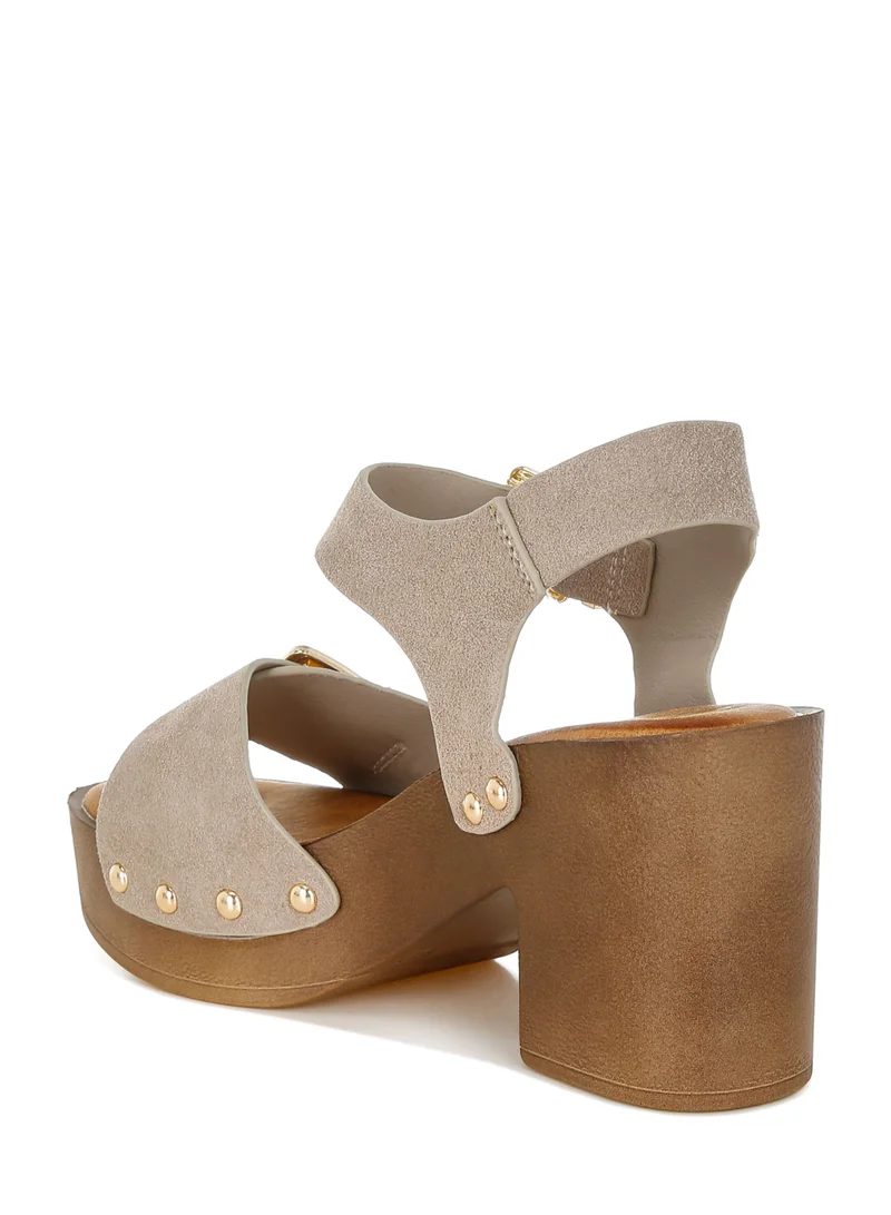London Rag Real Suede Leather Clog Sandals in Beige