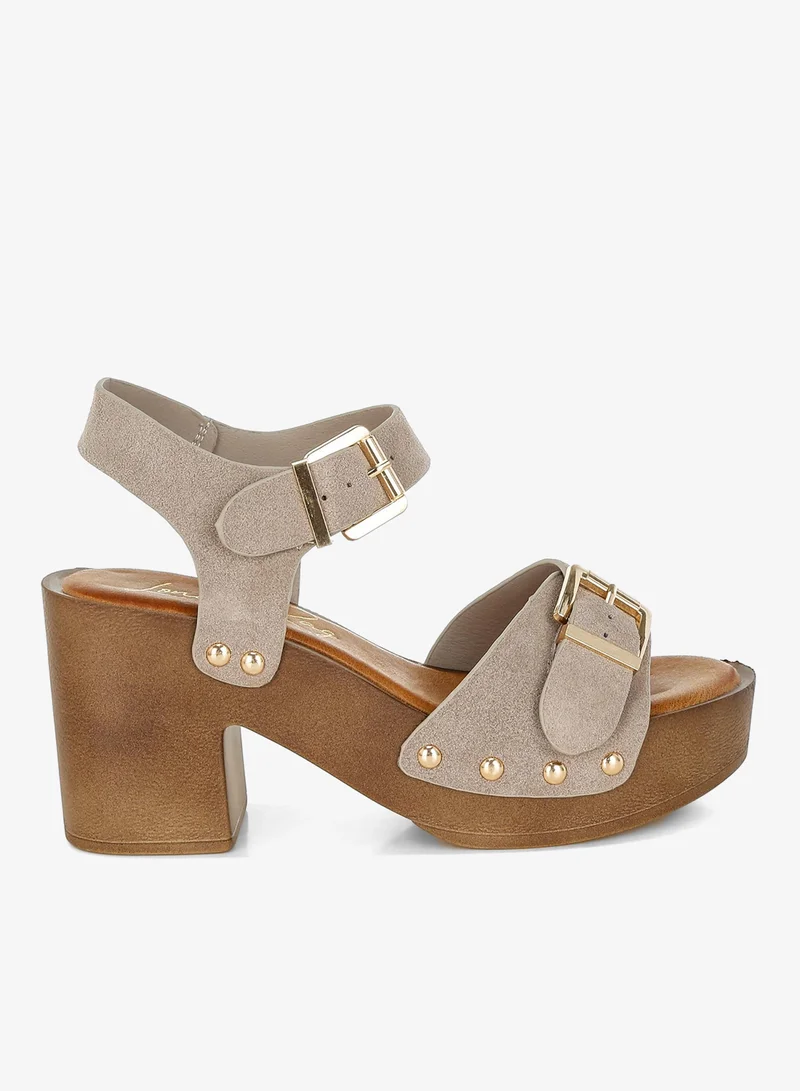 Real Suede Leather Clog Sandals in Beige