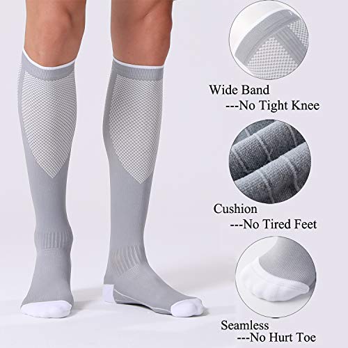 FITRELL 3 Pairs Compression Socks for Women and Men 20-30mmHg- Circulation and Muscle Support Socks for Travel, Running, Nurse, Knee High, Medical Black+White+Grey L/XL - Image 5