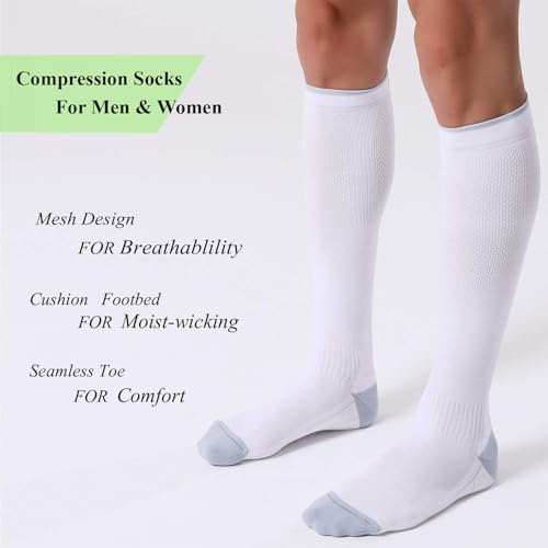 FITRELL 3 Pairs Compression Socks for Women and Men 20-30mmHg- Circulation and Muscle Support Socks for Travel, Running, Nurse, Knee High, Medical Black+White+Grey L/XL - Image 3