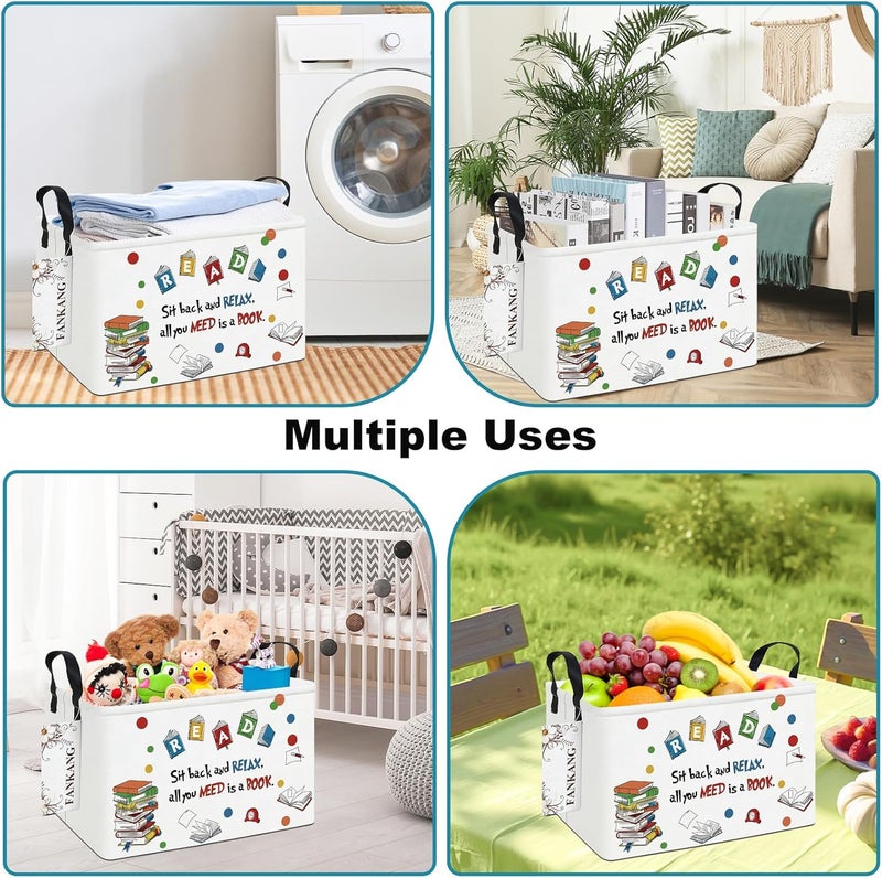FANKANG Storage Bins, Nursery Hamper Canvas Laundry Basket Foldable with Waterproof PE Coating Large Storage Baskets for Kids Boys and Girls, Office, Bedroom, Clothes,Toys(Rec-Reading ） - Image 5