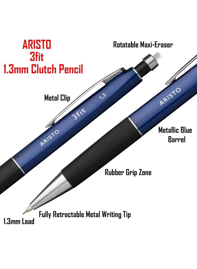 Aristo 3fit 1.3mm Blue Clutch Mechanical Fine Lead Pen Pencil Triangular Grip for Smooth Writing Drawing Doodling Sketching Office Designers Artists Professional - Image 2