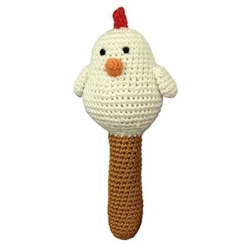 Cheengoo Organic Crocheted White Hen Stick Rattle - Image 1