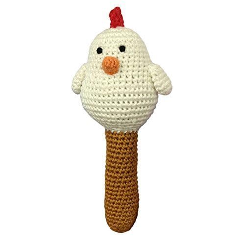 Cheengoo Organic Crocheted White Hen Stick Rattle - Image 2