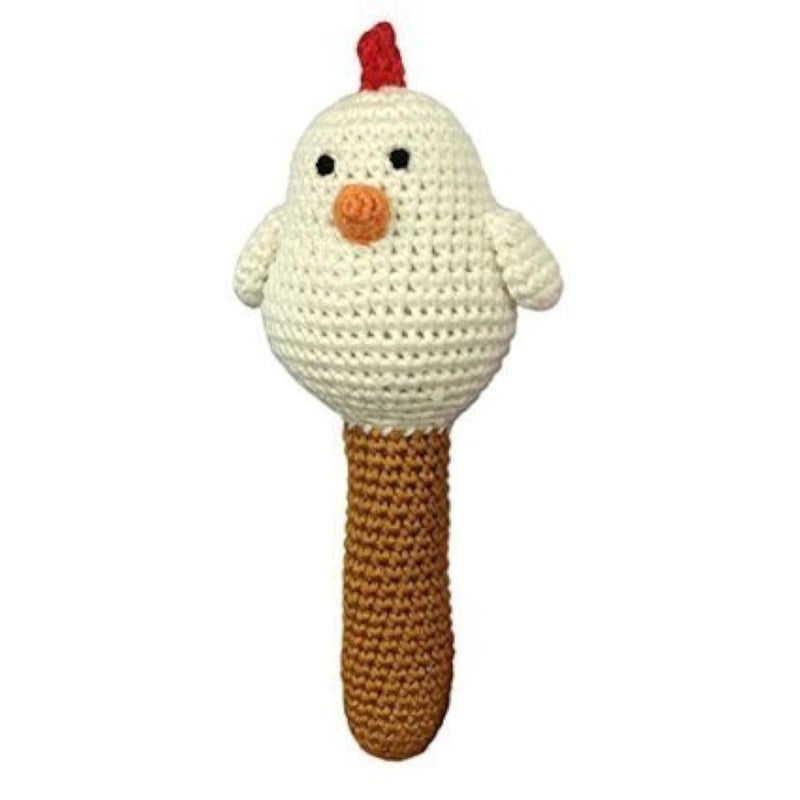 Cheengoo Organic Crocheted White Hen Stick Rattle - Image 5