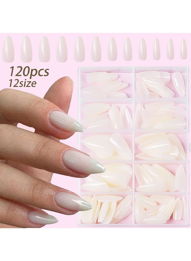 120 قطعة من أطراف الأظافر المزيفة، اضغط على الأظافر على شكل لوز، قم بلصقها على أظافر ABS بغطاء كامل للنساء، للاستخدام اليومي في حفلات الزفاف (أبيض حليبي) - Image 2