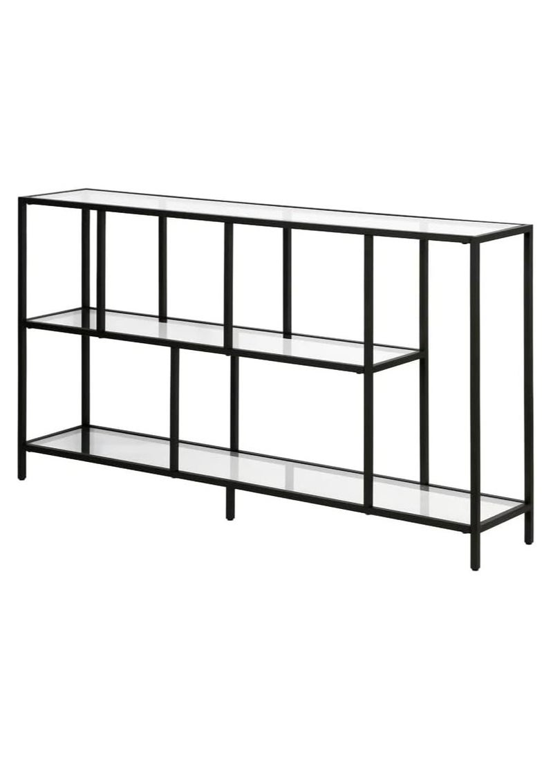 LINGWEI - Console Table Metal Tv Stand with Clear Glass Glass Shelves For Home Living room Bedroom Black 132.1x73.7x25.4cm - Image 1