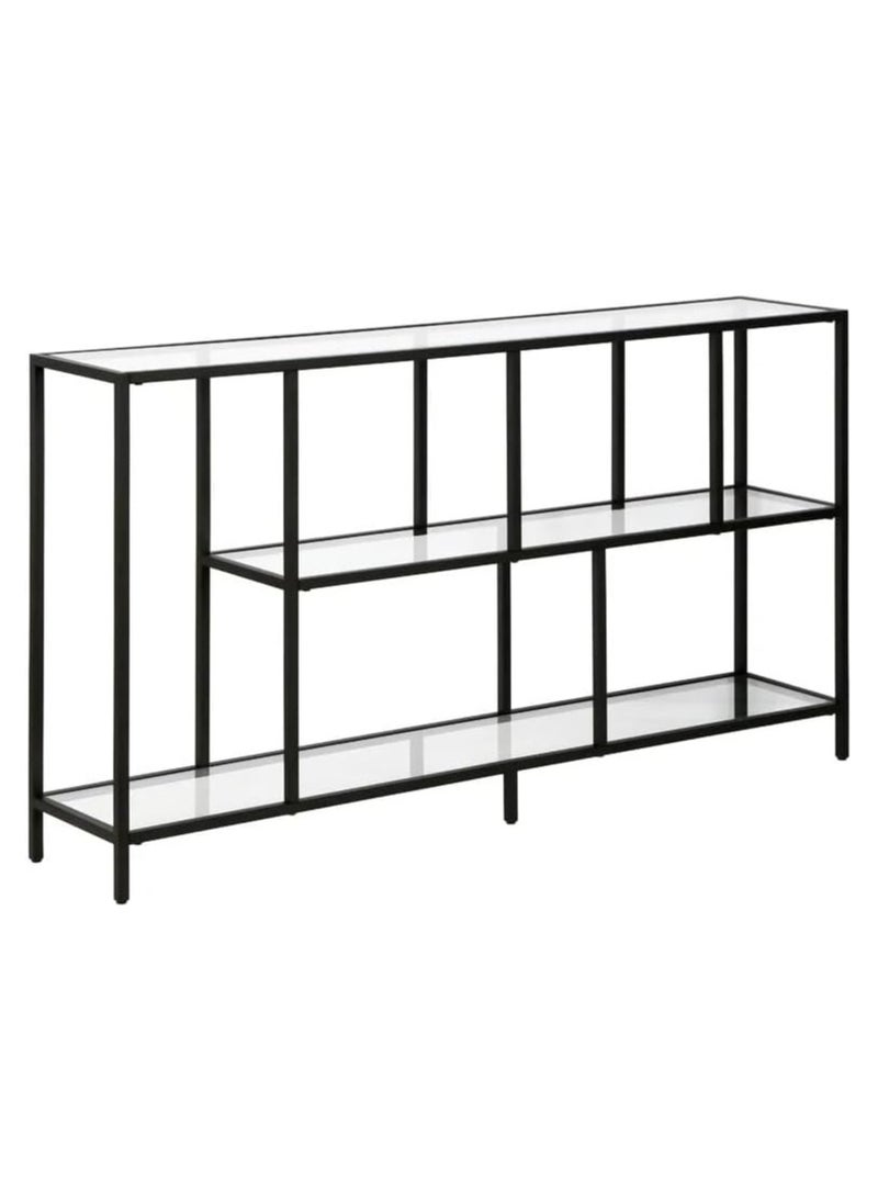 LINGWEI - Console Table Metal Tv Stand with Clear Glass Glass Shelves For Home Living room Bedroom Black 132.1x73.7x25.4cm - Image 1