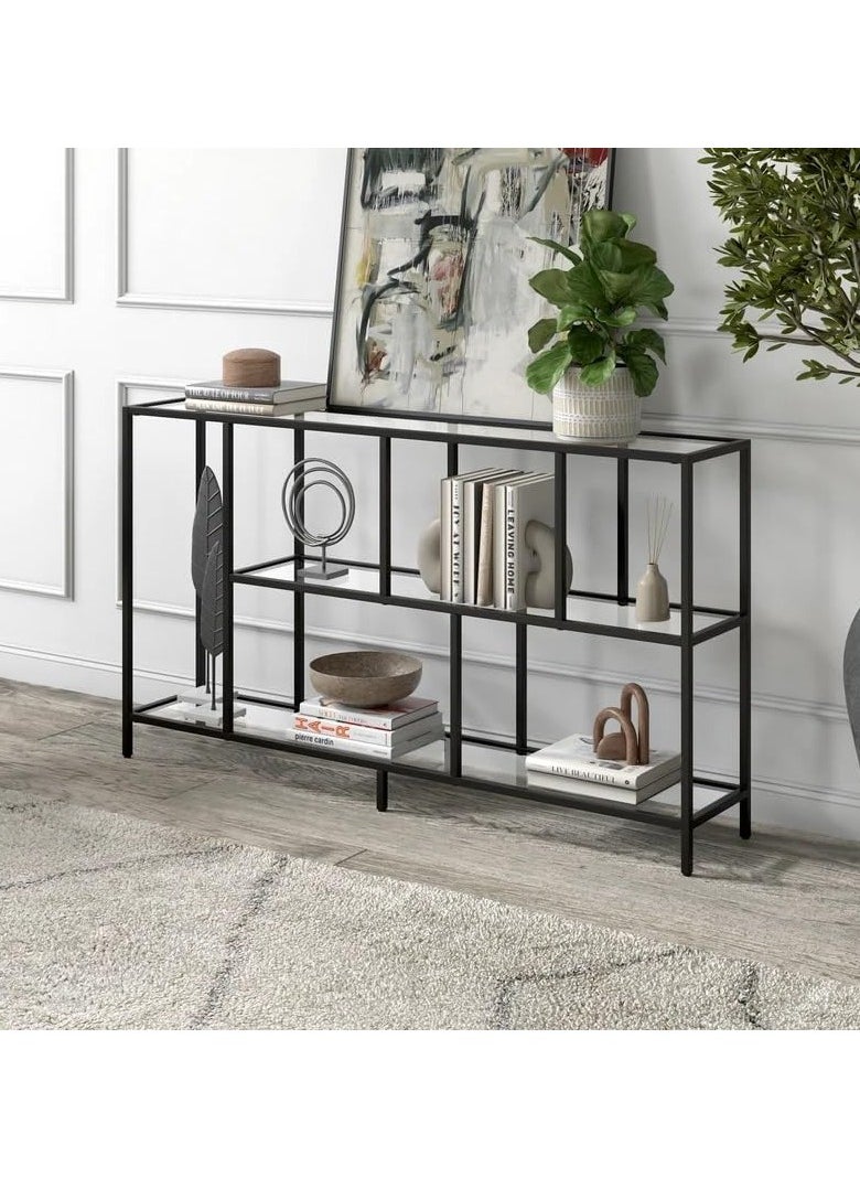 LINGWEI - Console Table Metal Tv Stand with Clear Glass Glass Shelves For Home Living room Bedroom Black 132.1x73.7x25.4cm - Image 1