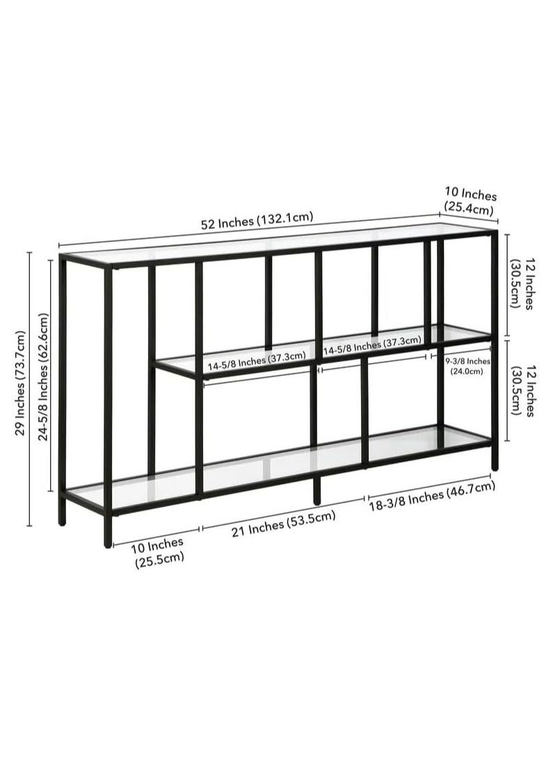 LINGWEI - Console Table Metal Tv Stand with Clear Glass Glass Shelves For Home Living room Bedroom Black 132.1x73.7x25.4cm - Image 1