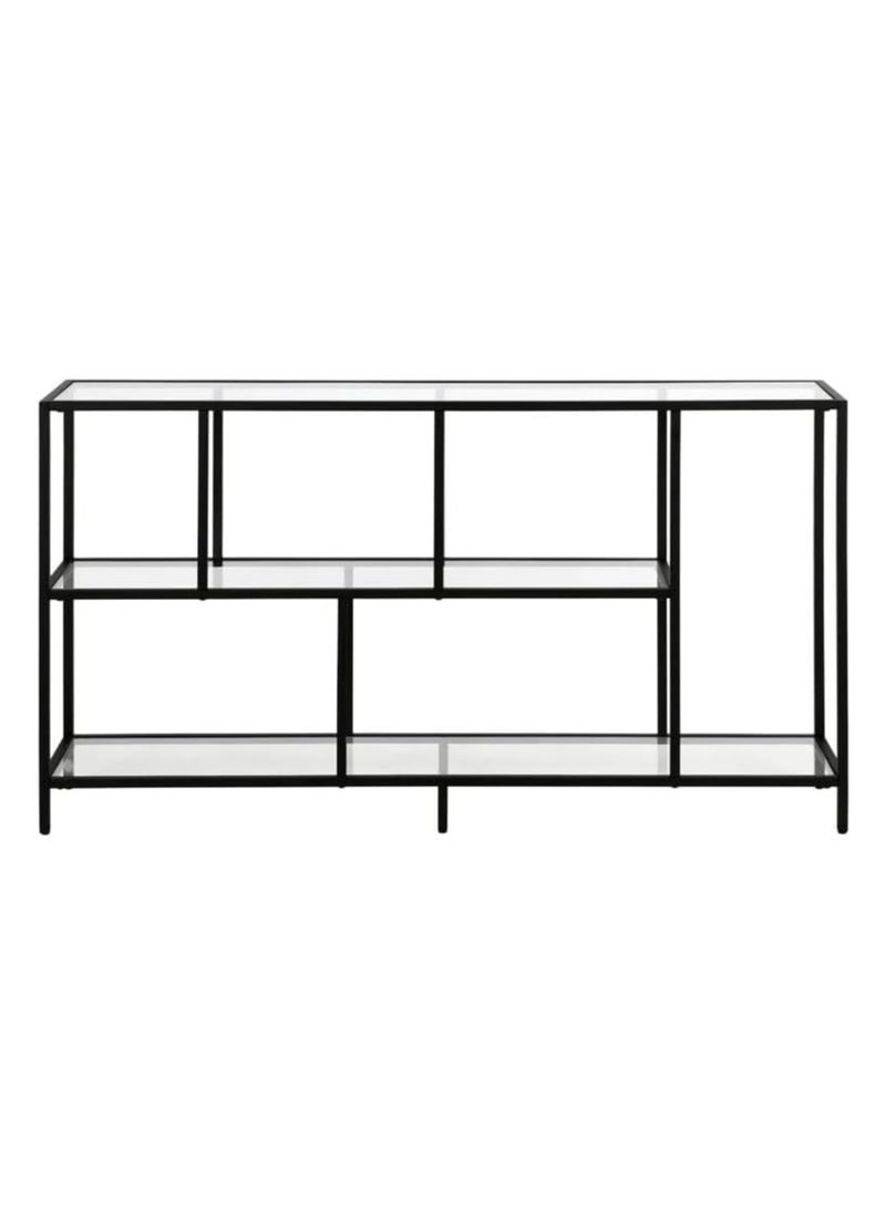 LINGWEI - Console Table Metal Tv Stand with Clear Glass Glass Shelves For Home Living room Bedroom Black 132.1x73.7x25.4cm - Image 1