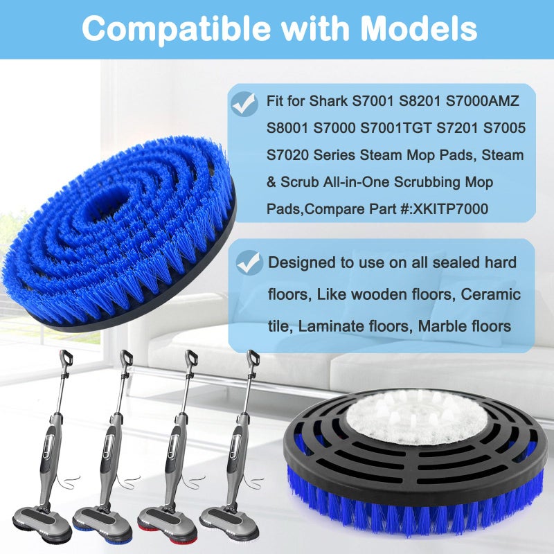 Bvhonwe 2 Pack S8201 Upgraded Replacement Steam Mop Brush Heads for Shark S8201 S8001 S7001 S7201 S7000 S7005 S7020 Steam Mop & Scrub All-in-One Scrubbing, Dirt Grip Scrub Washable Replacement Brush, Blue - Image 3