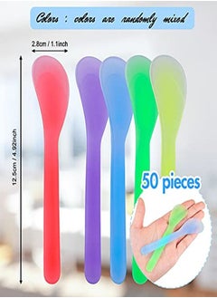 Patelai 50 Pieces Cosmetic Spatula Disposable Makeup Frosted Tip Spatula Plastic Makeup Tools Spoon Cosmetic Mask Spoon Spatulas Facial Cream Scoop Mask Spoon Stick For Diy Mixing And Sampling Mixed Color  - Image 2