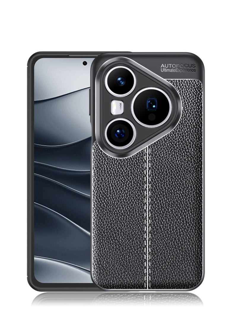 Case For Huawei Pura 80 Pro Plus 5G   ,- Brushed Shockproof Cover Leather Pattern Durable Protection Case Anti-Slip - With Ultra Protection For Camera - Black - Image 1