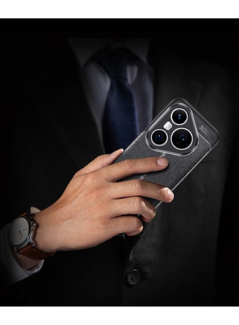 Case For Huawei Pura 80 Pro Plus 5G   ,- Brushed Shockproof Cover Leather Pattern Durable Protection Case Anti-Slip - With Ultra Protection For Camera - Black - Image 2