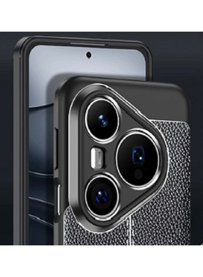 Case For Huawei Pura 80 Pro Plus 5G   ,- Brushed Shockproof Cover Leather Pattern Durable Protection Case Anti-Slip - With Ultra Protection For Camera - Black - Image 3