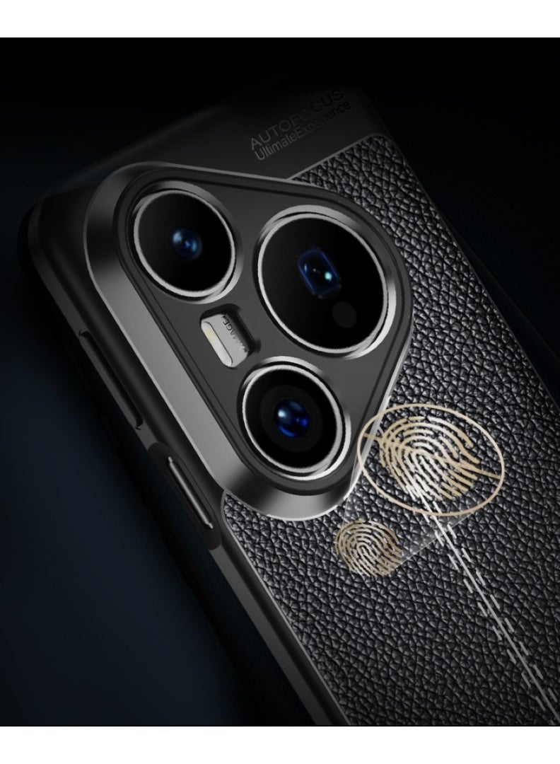 Case For Huawei Pura 80 Pro Plus 5G   ,- Brushed Shockproof Cover Leather Pattern Durable Protection Case Anti-Slip - With Ultra Protection For Camera - Black - Image 4