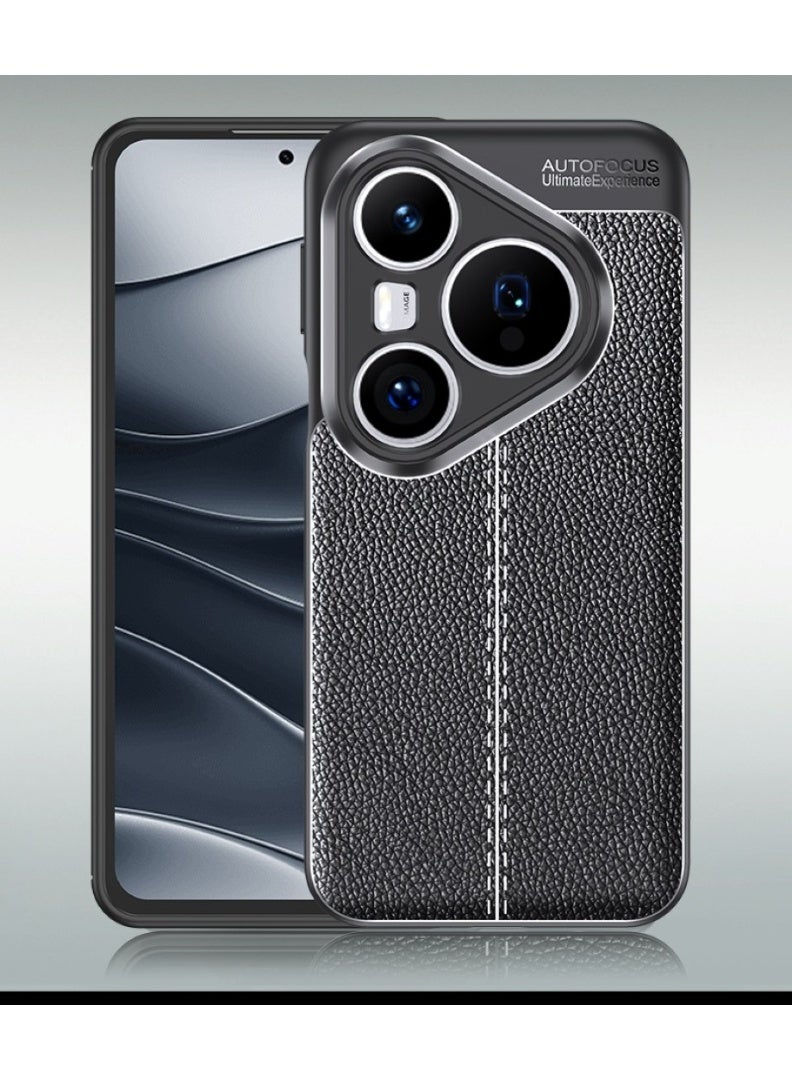 Case For Huawei Pura 80 Pro Plus 5G   ,- Brushed Shockproof Cover Leather Pattern Durable Protection Case Anti-Slip - With Ultra Protection For Camera - Black - Image 5